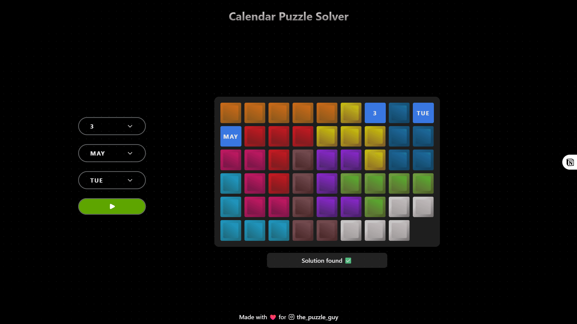 Calendar Pentomino